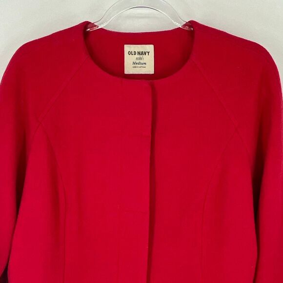 OLD NAVY Women’s Wool-Blend Coat Med Red Lined Patch Pockets Minimalist Style - Picture 4 of 15